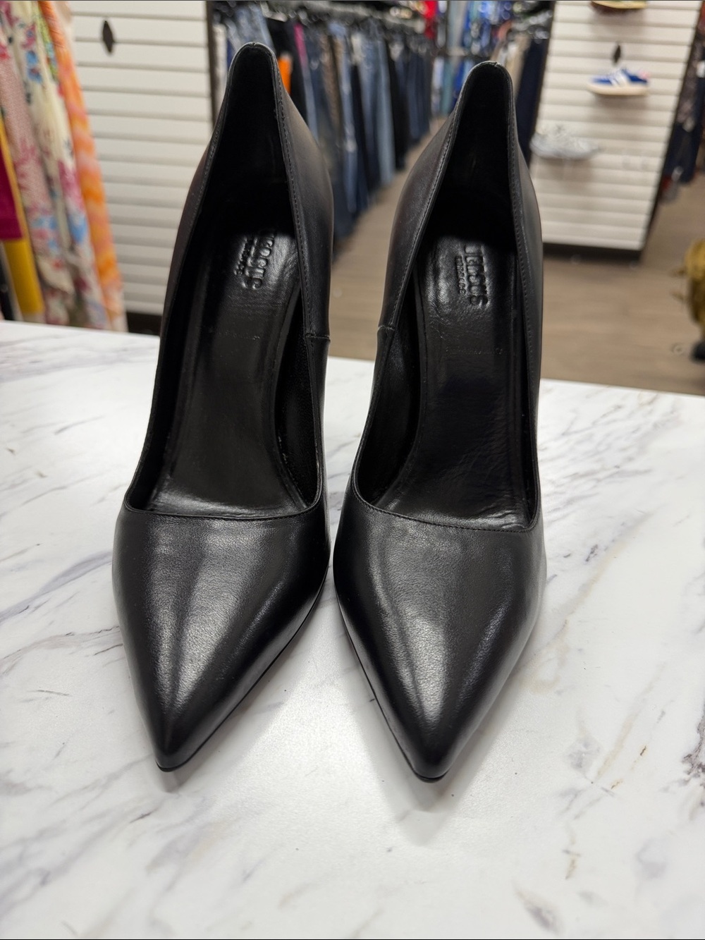 Versus Versace Black Pointed Leather Stiletto Heels